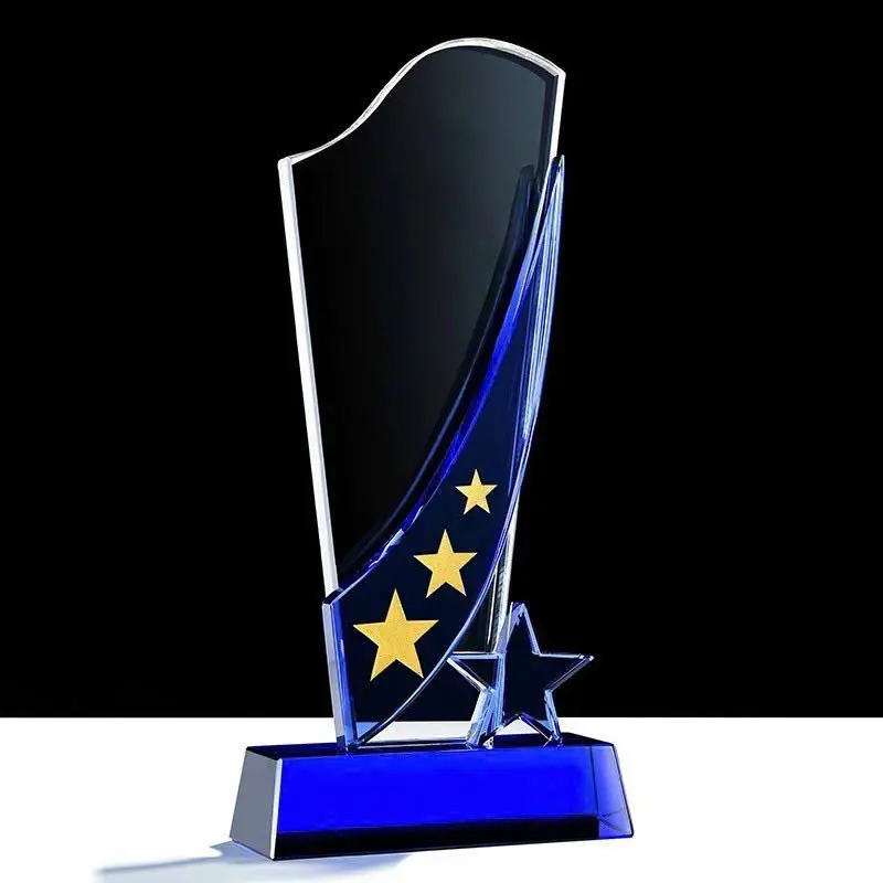 Cúp vinh danh cao cấp đế pha lê xanh mã 006